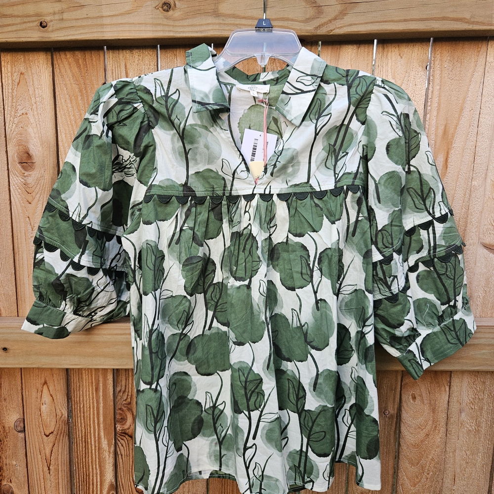 Entro Green Leaf Pattern Blouse